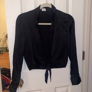 Satin Black Tie Button Down